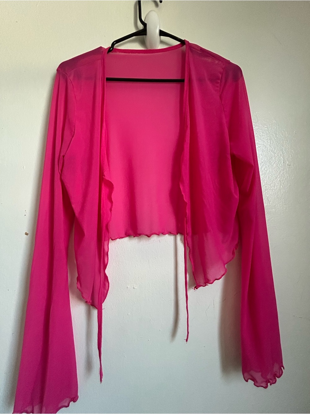 Women's Sheer Cropped Open Front Top - Hot Pink